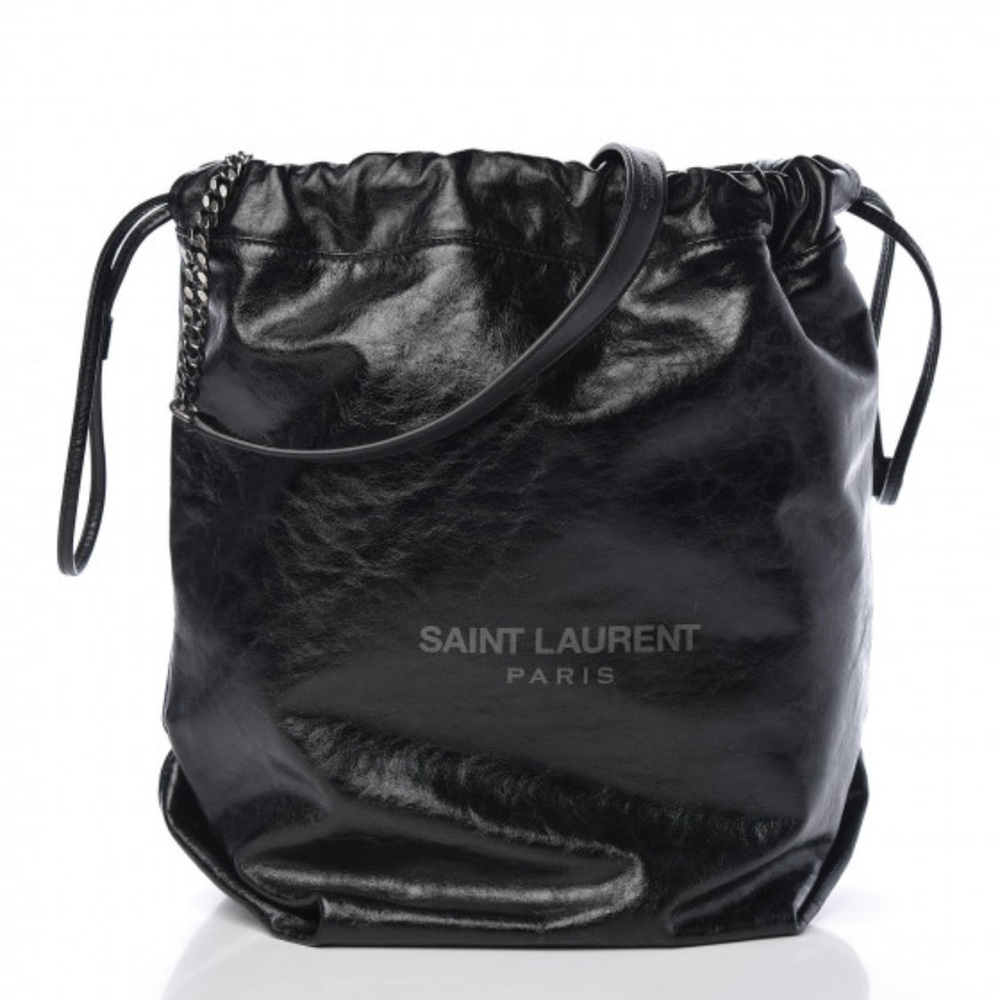 saint laurent black glazed teddy bucket bag